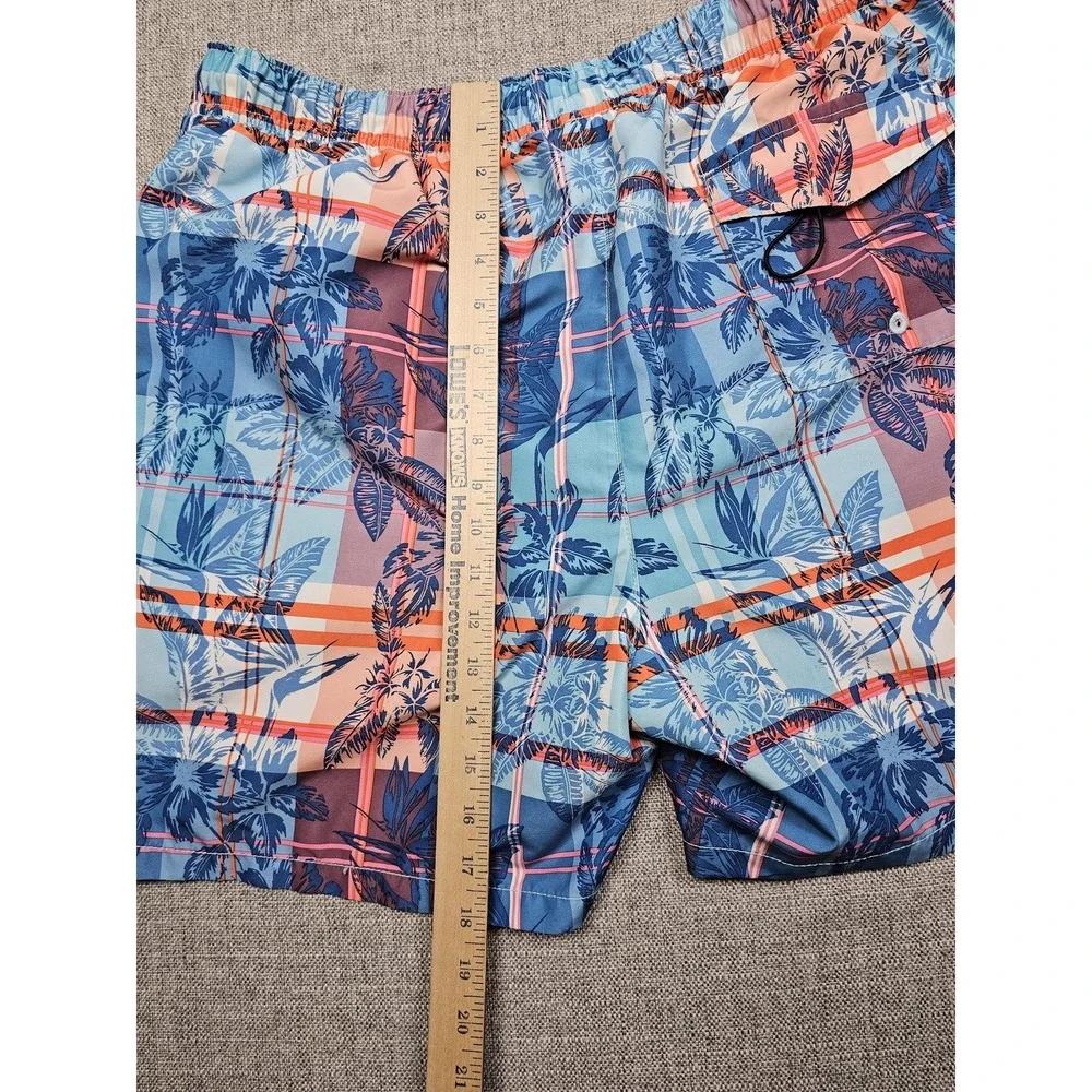 Tommy Bahama Swim Trunks Mens XL Blue Tropical Floral Plaid Mesh Lined Pockets